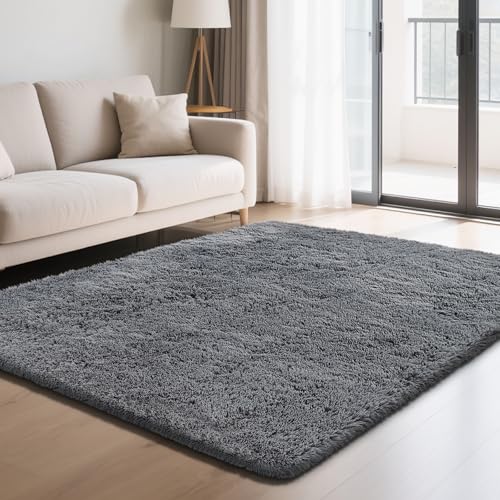 Fluffy Rug Shaggy Area Rug, Dark Grey 4x6 Area Rugs