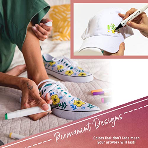 Crafts 4 All Fabric Markers Permanent Premium Quality Minimal Bleed Bright Dual tip Art Fabric pens Child Safe,Water-Based & Non-Toxic. (36)