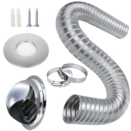 KUNBEIEN Pellet Stove Fresh Air Intake Kit, 2 'x 60' Pellet Stove Pipe, External Breathable Rain Cover and Screw Hose Clamps