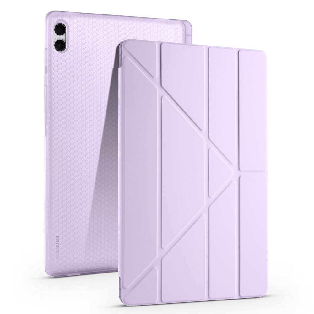 Zore Galaxy ile uyumlu Tab S11 Ultra Kılıf Zore Tri Folding Kalem Bölmeli Standlı Kılıf Lila