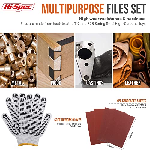 Image of Hi-Spec 17 Piece Metal Hand & Needle File Tool Kit Set. Large & Small Mini T12 Carbon Steel Flat, Half-Round, Round & Triangle Files. Complete in a Zipper Case with a Brush