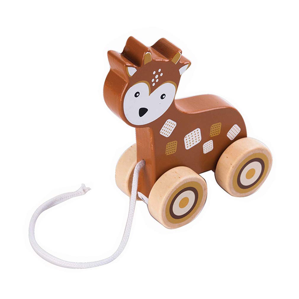 Applesauce Wooden Pull Infant Development Educational Baby Toys (Deer), Brown 5 x 4
