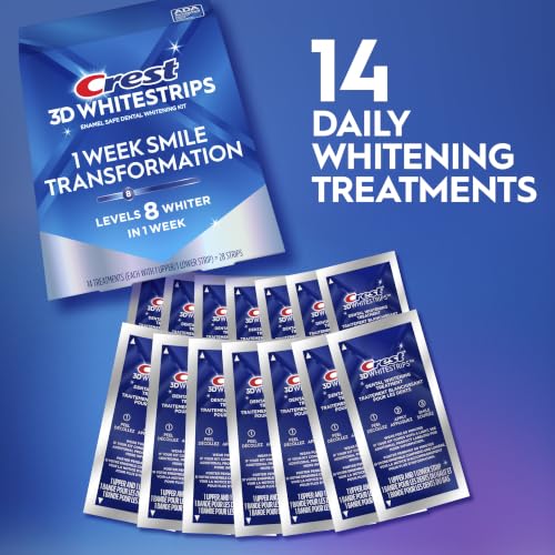 Image of Crest 3DWhitestrips 1 Week Smile Transformation At-Home Teeth Whitening Kit, 14 Treatments, 8 Levels Whiter in 1 Week