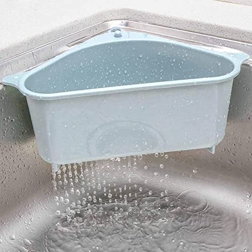 Image of ANKUL Sink Basket Strainer, Triangular Multifunctional Drain Shelf Kitchen Sink Strainer Holder Multifunctional Box Organizer for Soap, Dishwashing, Sponge etc (MIN 1 Quantity, Blue)