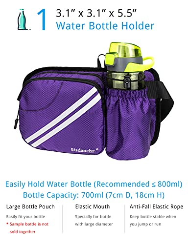Gisdanchz Hiking Waist Bag With Water Bottle Holder For Walking Dog Treat Training, Waterproof Fanny Packs For Women Men, Plus Size Wasit Pack Hip Belt Pouch Bags With Drink Beer Phone Holder, Purple #TOP2