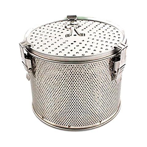 Minecook Commercial Grade D 6.3" X H 5.3" Genuine Stainless Steel 18/8 Perforated Tall Strainer - One Touch Lock System - Restaurant & Home Use - Extra Large Cover