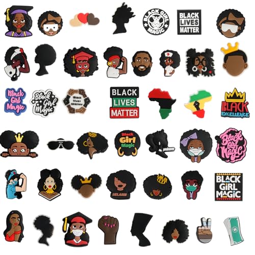 50Pcs Shoe Decoration Charms, Black Live Matters Shoe Charms for Black Girls Women, Variety Colors Cute Designs Shoes Decor Suitable for Shoe3