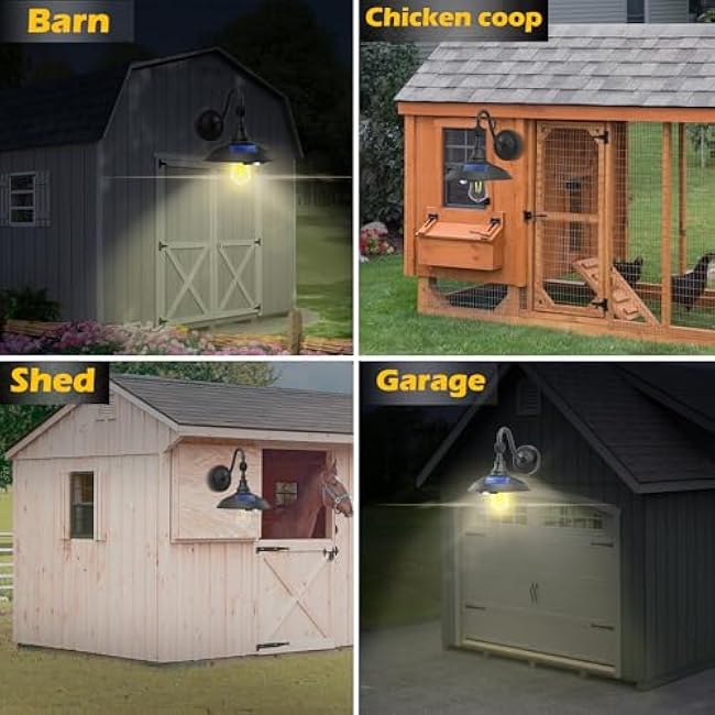 LeiDrail Solar Barn Lights, Aluminum Rustic Vintage Solar Garage Lights with 3 Lighting Modes & Motion Sensor, Waterproof Outdoor Solar Gooseneck Lights for Barn Shed Chicken Coop Patio (2 Pack)