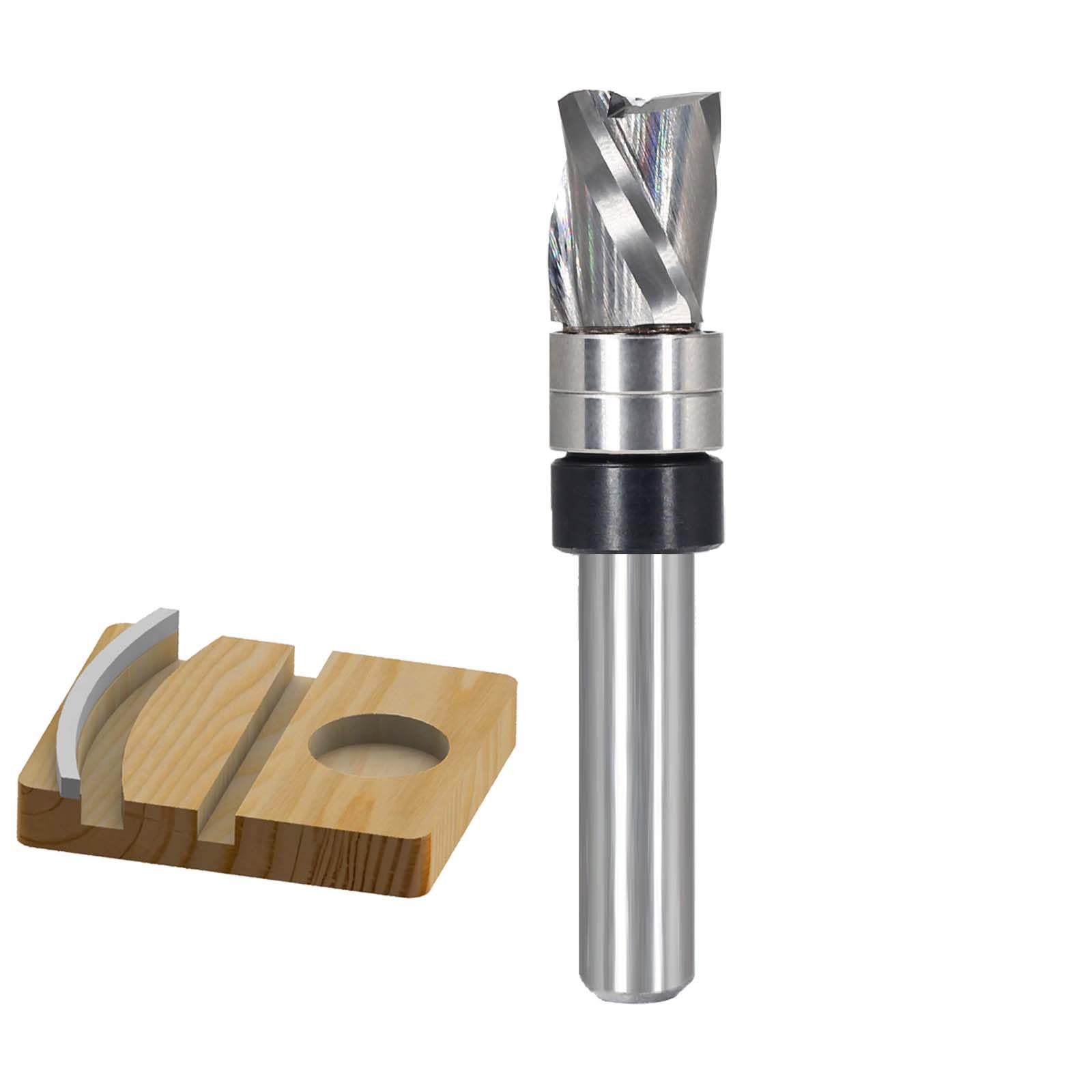 Flush Trim Router Bit 1/4 Shank, Down-Cut Carbide Head 3-Flute, 3/8" Diameter, 1/2" Cutting Length, Pattern Template Spiral Flush Trim Router Bit, for