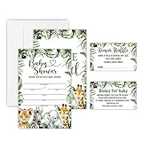 Wild One Baby Shower Invitation Set - Greenery Animals Theme - 25 Invites & Envelopes，25 Dipaer Raffle Tickets & 25 Book Request Cards - Gender Reveal Party Supplies -TZ-A08
