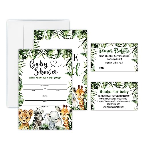 GREOXG Wild One Baby Shower Invitation Set - Greenery Animals Theme - 25 Invites & Envelopes，25...