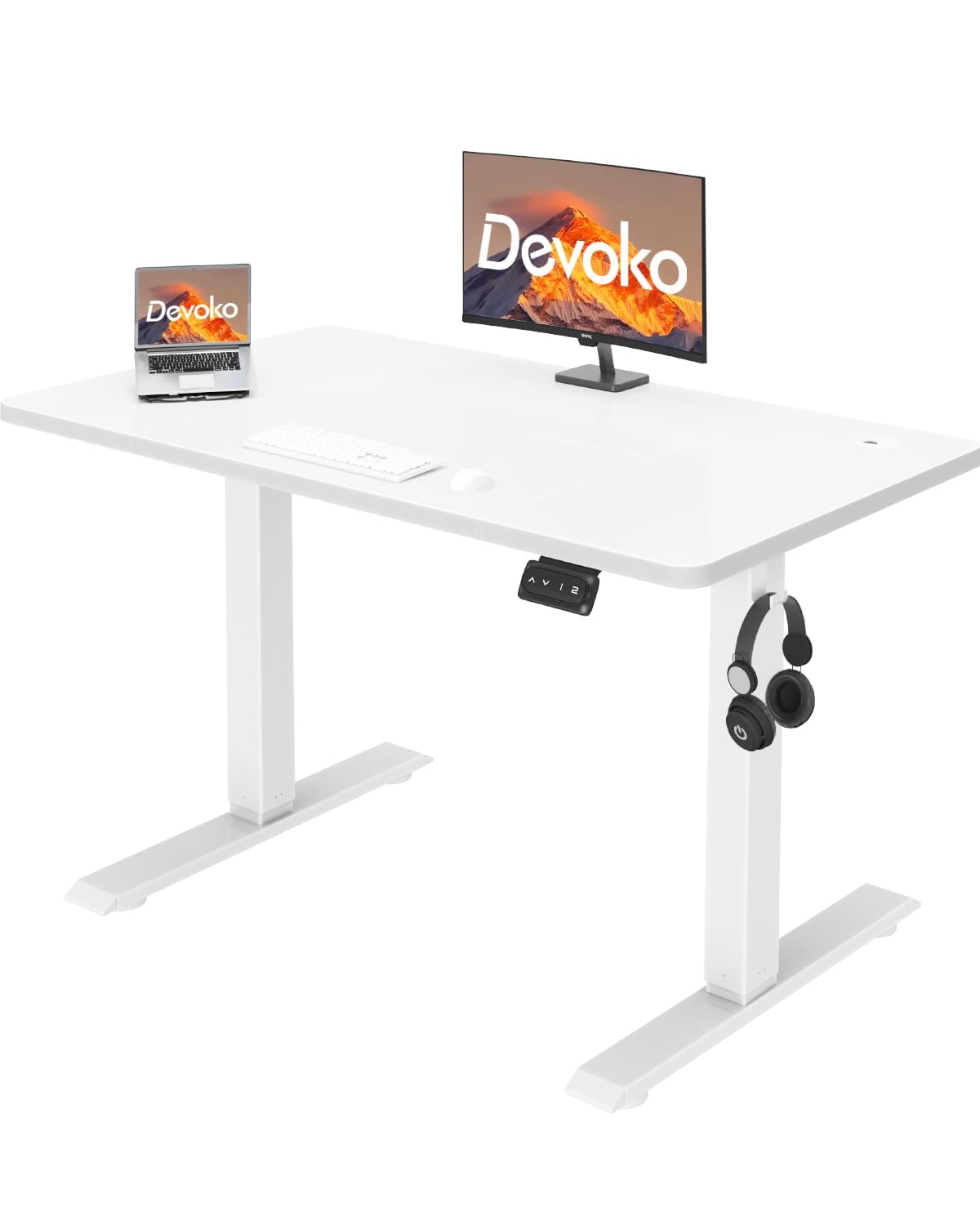 Devoko 120x60 cm Escritorio Regulable en Altura, Escritorio Elevable Eléctrico Telescópico Bidireccional, Escritorio de Oficinay Hogar, para Estudio en Casa con Tablero Ensamblado, Blanco