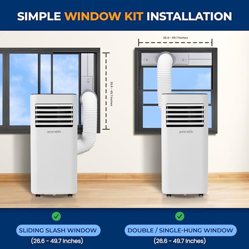 Image of SereneLife 10000 BTU Portable Air Conditioner - Free-Standing A /C Unit w /Cooling, Dehumidifier & Fan, Energy Efficient, 320 Sq. Ft. Coverage, Includes Window Mount Kit & Wheels, 11x11x27 IN (White)