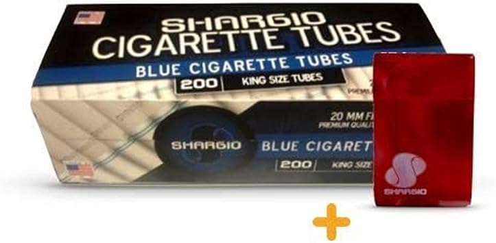 Shargio Blue King-Size High Quality Clean Flavor Light Filter Tubes 200 Per Pack and Free Bonus Case