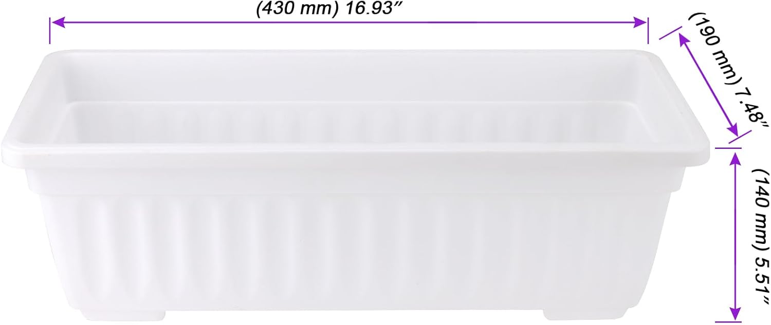JOIKIT 6 Packs 17 Inch White Plastic Flower Window Boxes Planters with Drainage Holes & Tray, Rectangular Long Vegetable Flower Windowsill Box Planter Pot with Plant Label for Garden Patio Balcony
