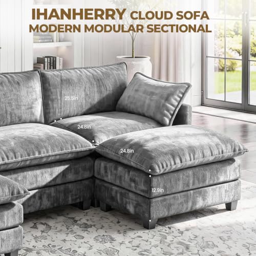Image of 146 inch U-Shape Modular Sofa with 2 Ottomans, Deep Seat Cloud Convertible Sleeper, 2 Arm Pillows, Cozy Large Upholstered Furniture for Living Room Apartment, Dark Grey