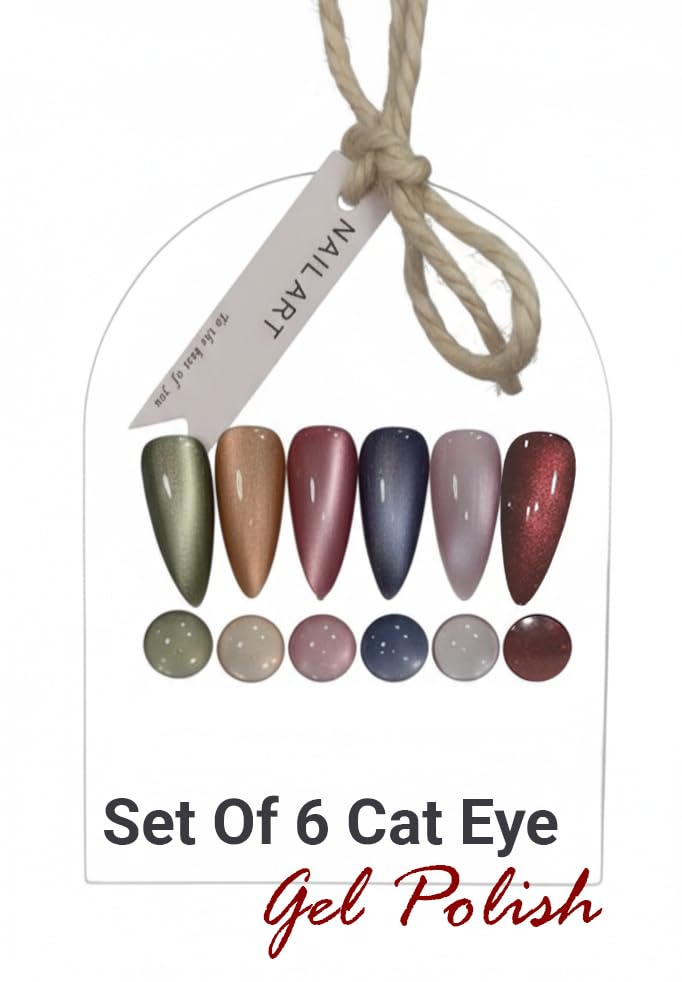 Image of Set of 6 Professional Cat Eye Gel Polish | Magnetic Nail Art Gel Polish | UV /LED Soak-Off | Long-Lasting | Shiny Cat-Eye Effect (10 ML)