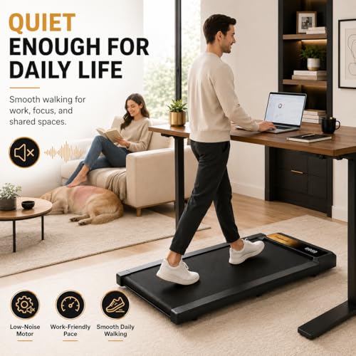 Image of Walking Pad Treadmill, 8% Incline Under Desk Treadmill for Home Office | Quiet 2.5HP motor, 265 lb capacity, 0.6-4 MPH speed, 15 x 35.4 in belt, compact for small spaces