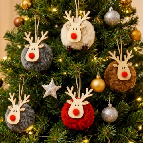 Dmnnlp 8 Stück Weihnachtsbaum Anhänger, Filz Holz Weihnachtsbaum...