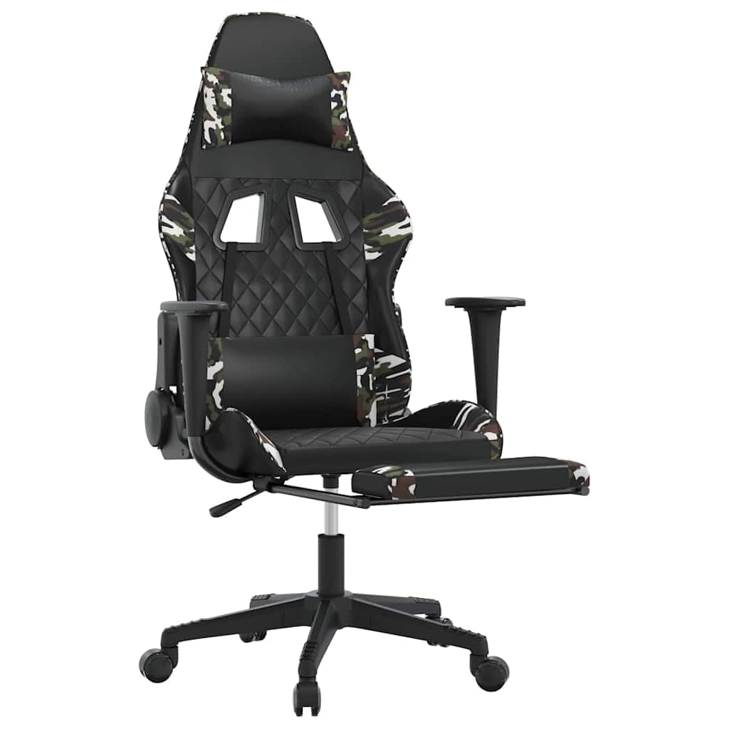 Sedia da gaming ergonomica con poggiapiedi, supporto lombare, regolabile in altezza, sedia girevole con ruote, in ecopelle nera, mimetica, per casa, ufficio, console per PC