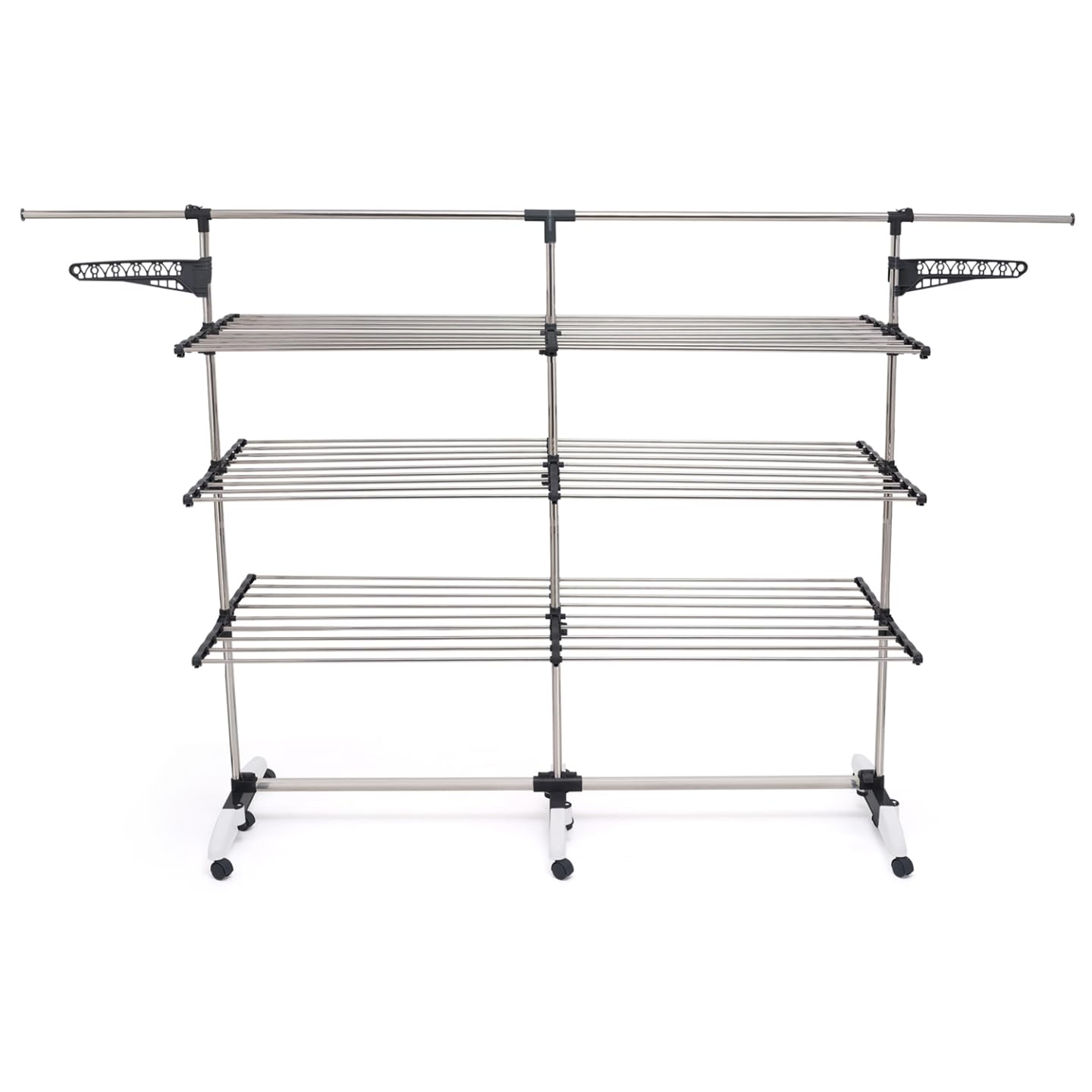 IDMarket - Stendibiancheria 50 mt grigio/bianco a 4 livelli XXL + barra telescopica SUPRA