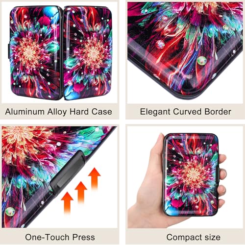 Image of Elfish Mini RFID Aluminum Wallet Credit Cards Holder Business Card Case Metal ID Case for Men Women (Gorgeous flowers)