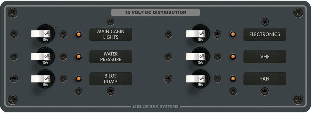 Blue Sea 8096 DC 6 Position Toggle Branch Circuit Breaker Panel (White Switches)