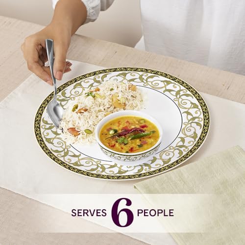 Image of Larah by Borosil Royale Kohinoor Series Opalware Dinner Set | 19 Pcs for Family of 6 | Microwave & Dishwasher Safe | Bone-Ash Free | Crockery Set for Dining & Gifting | Plates & Bowls | White
