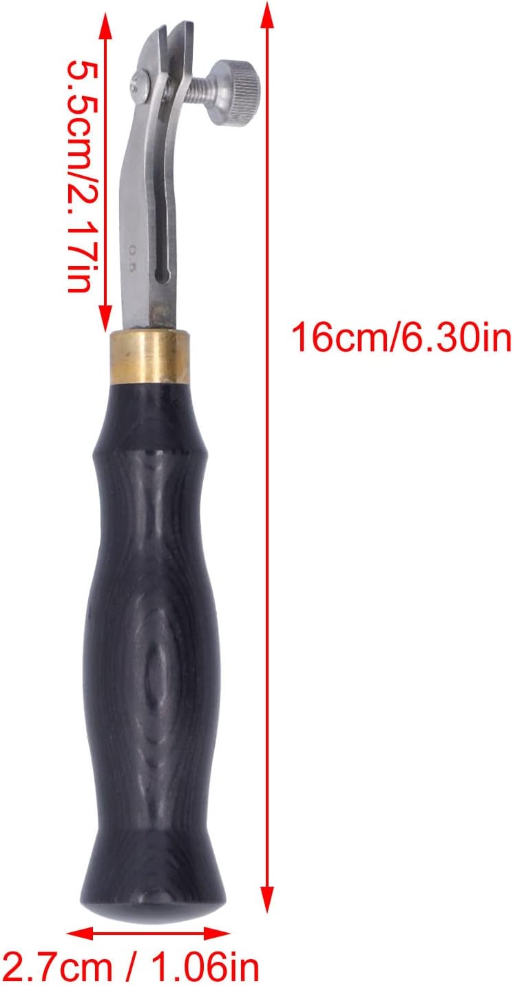Pssopp Leather Edge Creaser Tool, 0.5mm Adjustable Skiving Tool, Stainless Steel with Wooden Handle