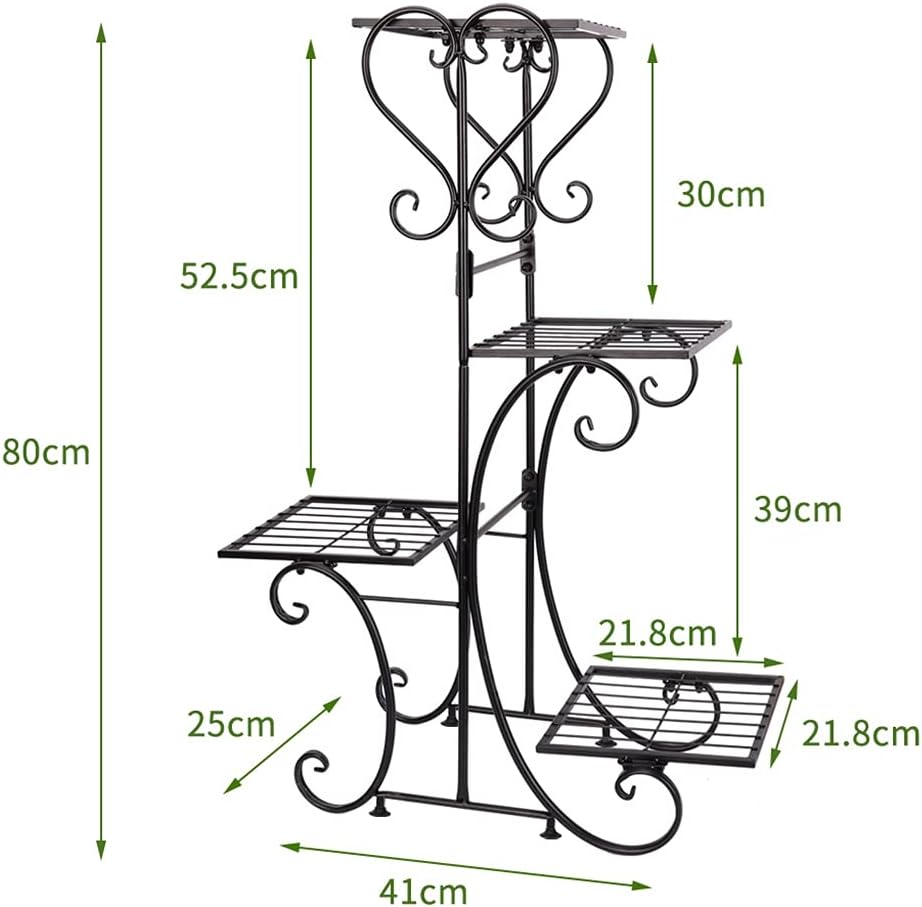 Metal Plant Shelf Flower Display Stand Garden Planter Holder With 4 Tier Shelves Indoor (Black)