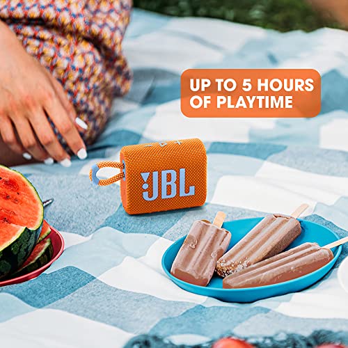 Image of JBL Go 3, Wireless Ultra Portable Bluetooth Speaker, Pro Sound, Vibrant Colors with Rugged Fabric Design, Waterproof, Type C (Without Mic, Orange)