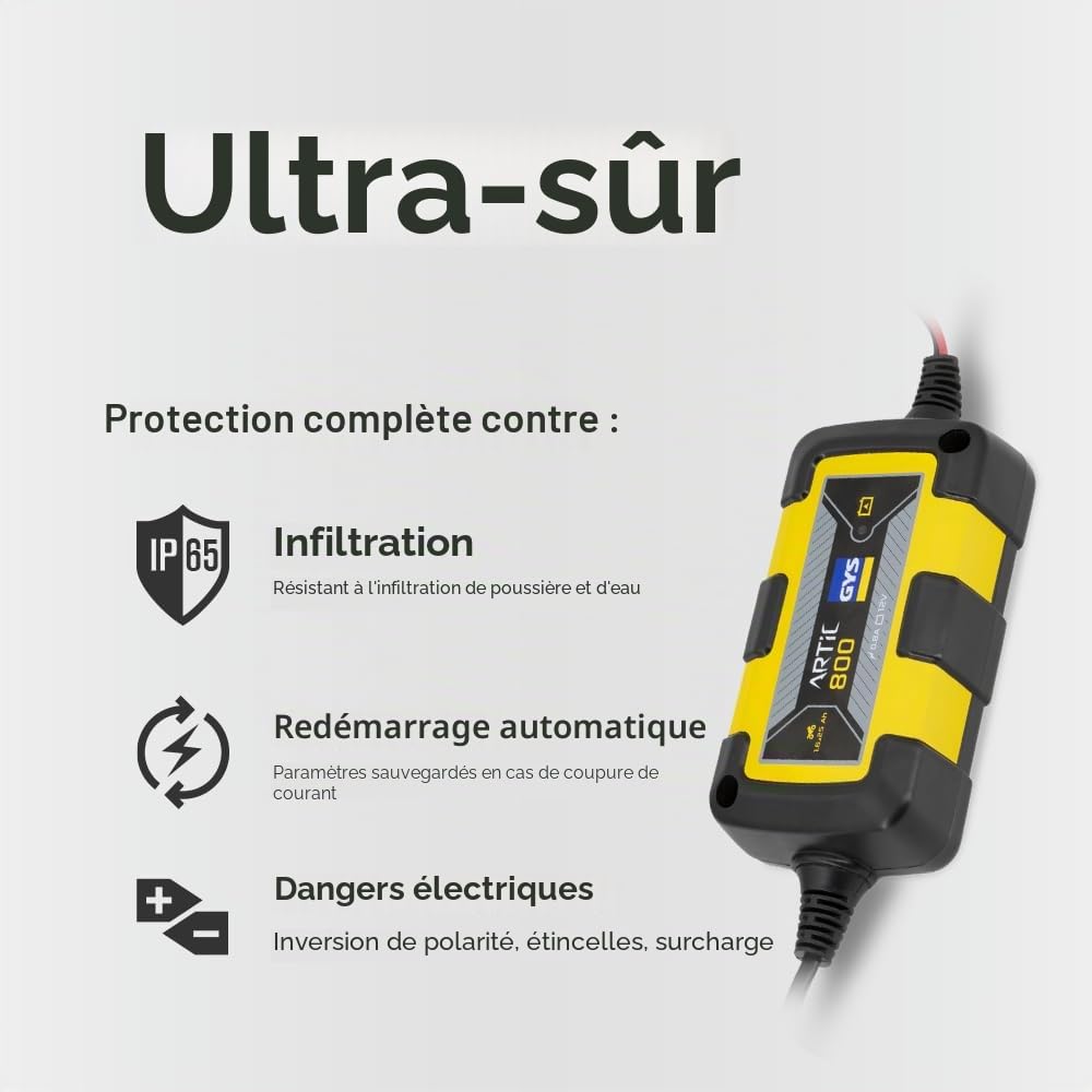 GYS - Artic 800 - Chargeur - Inverter - Livre avec Pinces et Cosses de Connexion, Noir,Jaune