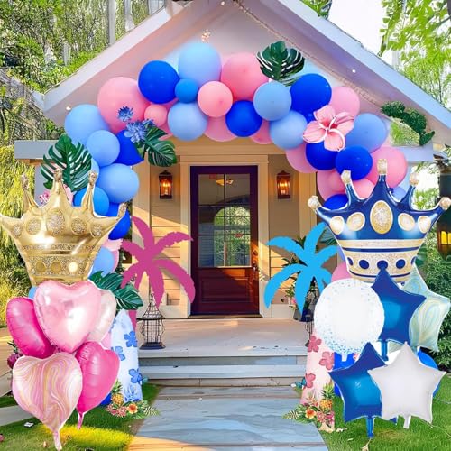 Image of Pink And Blue Crown Balloons Set For Boy or Girl Baby Shower Gender Reveal Pary Decorations