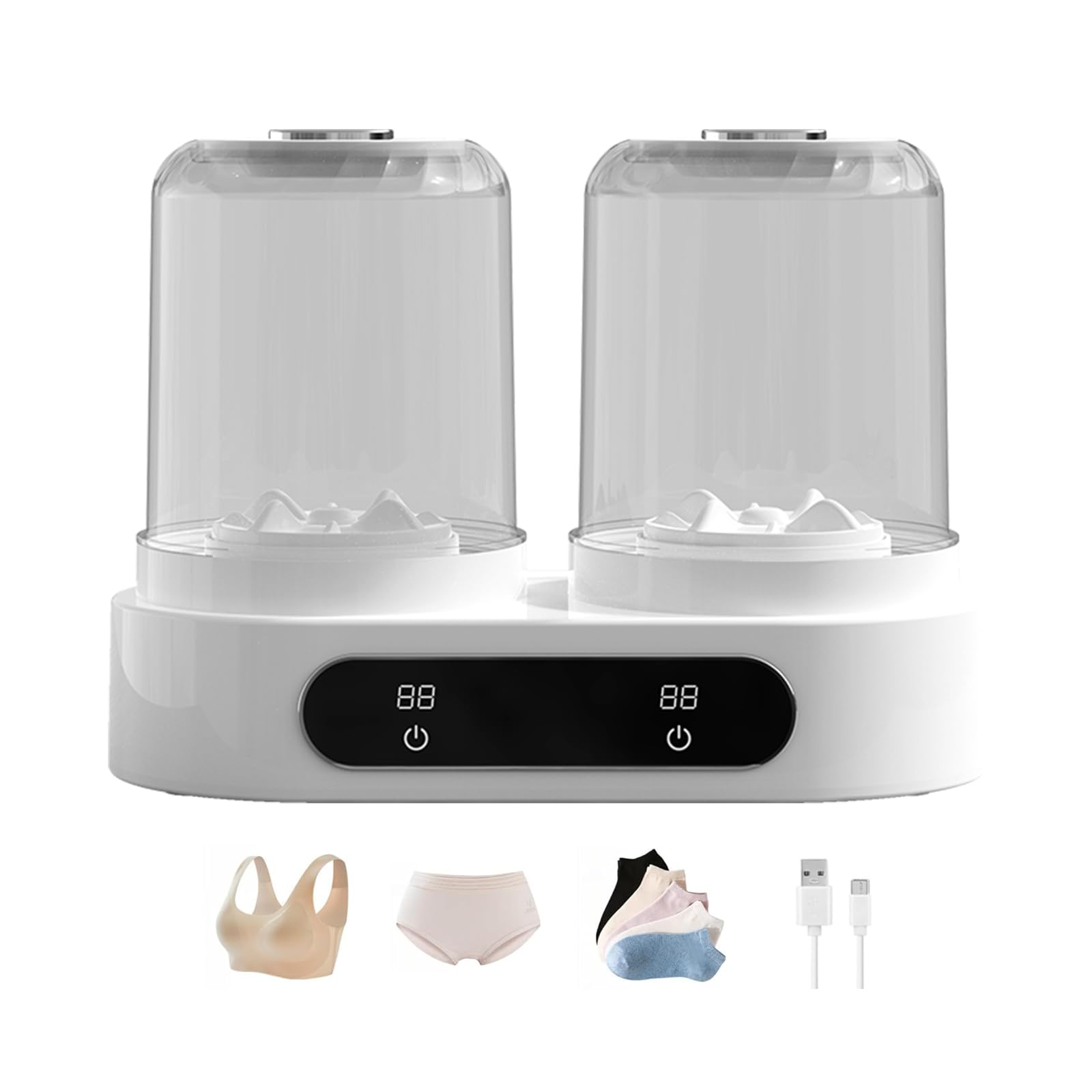 Underwear Washer, Mini Washing Machine 2L Portable Washer with Digital Timer Display for Socks, Saliva towels, Suitable for Apartments, Hotels, Travel and Gift (Double cup)