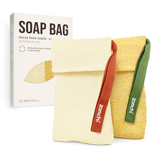ZOMCHI Bolsa para Jabón en Barra con Diferentes Rugosidades, Bolsa para Jabón Exfoliante, Bolsa para Jabón Corporal (2 Unidades, Amarilla)