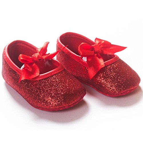 Oaisnit Baby Girl Shoes Mary Jane Flats Anti-Slip Princess Wedding Dress Infant Girl Soft Lightweight Crib Shoes (6-12 Months Infant, C-Red) #TOP2