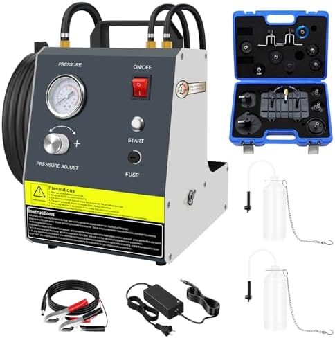 JIFETOR Brake Bleeder Machine Set, Electric Pulse Brake Fluid Bleeding Tool Kit with 12V DC and 100-240V AC Power Supplies, Master Cylinder Adatpers and Waste Oil Container