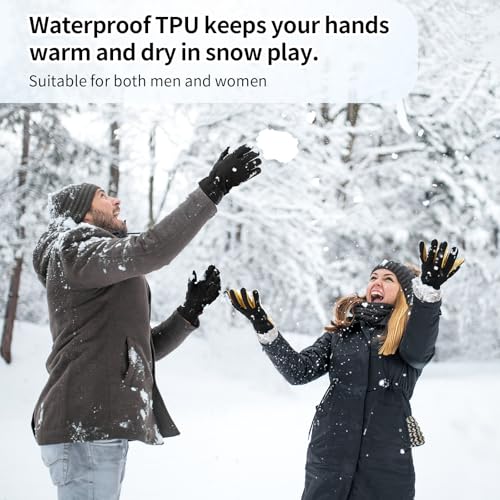 OZERO Winter Gloves for Men Women: -20F Deerskin Waterproof Windproof Leather Polar Fleece Cotton Warm Thermal Insulated Womens Mens Gloves Winter Work Running in Cold Weather-L Tan Black - Thumbnail 5