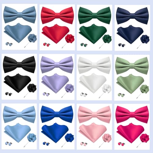 JEMYGINS Pre-tied Gold Bow Tie and Pocket Square Cufflinks Lapel Pin Sets for Men Wedding Party(13) — view 4