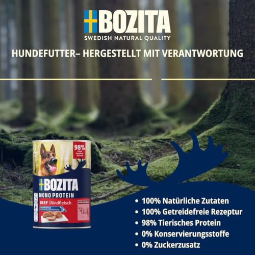 Bozita Dog Paté Rind 6×400 g – getreidefreies Singleprotein Nassfutter für Hunde mit Postbiotika – vollwertige Rezeptur in saftiger Pastete - ohne künstliche Zusatzstoffe