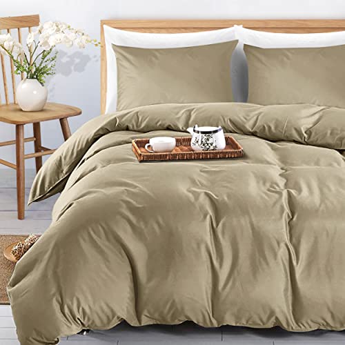 MOONLIGHT20015 Super King Duvet Cover Set Beige Solid Soft Super King Bedding Duvet Cover with 2 Matching Pillowcases - Image 4