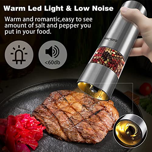Rechargeable Electric Salt And Pepper Grinder Set - Stainless Steel, With Usb Type-C Cable, Led Lights, Automatic Modern Electric Pepper Mill, 2 Adjustable Coarseness Mills, One Hand Operation #TOP3