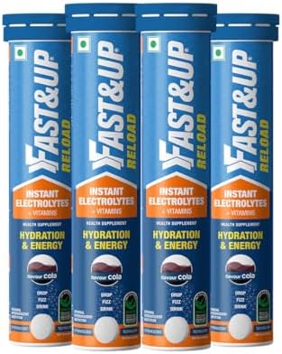 Fast&Up Reload (20 Litres) Low Sugar energy drink for Instant Hydration - 80 Effervescent Tablets with all 5 Essential Electrolytes + Added Vitamins - Certified Electrolytes Drink - Cola flavour