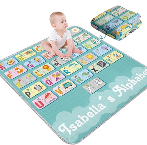Duckbe ABC Play Mat for Baby Custom Name Foldable Crawling Mat for Toddler Kids, Infant Rug for Floor Tummy Time, Soft Washable Baby Non-Slip Activity Mat Nursery Decor Baby Gift(43
