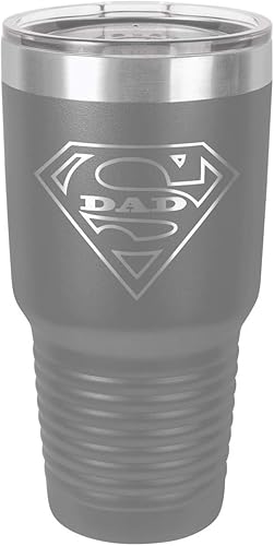 SUPER DAD-B GRAY Vaso de bebida de 30 onzas con popote y tapa superior deslizante  Taza de viaje grabada con láser  Comparar con Yeti Rambler  Idea