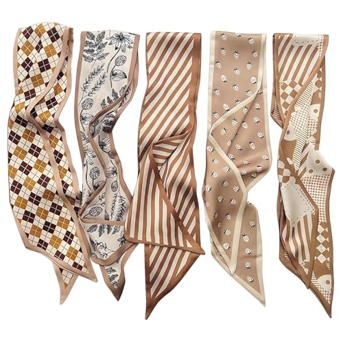Xanthelle pañuelo para el cabello mujer para atar, paquete de 5 pañuelos y pañuelo de satén para el cabello, accesorios de moda para mujer, de seda para asas de bolsos y peinados