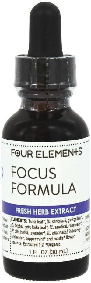 Focus Formula Tincture Blend, 100% Certified Fresh Organic Herb Extract, 1 FL OZ
