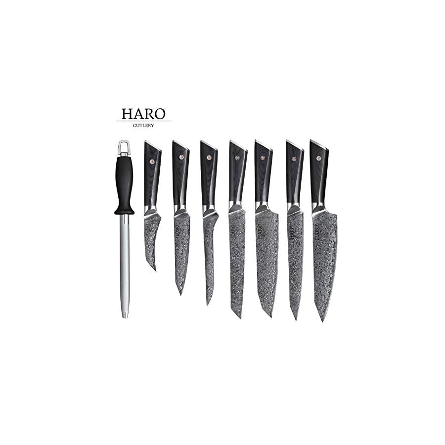HARO-CUTLERY-Pacific-Series-9-piece-Damascus-Knife-Set-With-Block-Japanese-Chef-Knife-Set-Forged-VG10-Chef-Knife-Set-Professional-Kitchen-Knife-Set-Razor-Sharp-Knives-Set-For-Kitchen HARO CUTLERY Pacific Series 9-piece Damascus Knife Set With Block | Japanese Chef Knife Set | Forged VG10 Chef Knife Set Professional | Kitchen Knife Set | Razor Sharp Knives Set For Kitchen