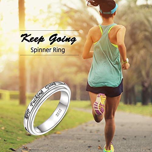 Men Women Spinner Ring 925 Sterling Silver Fidget Rings For Anxiety Stress Relieving Adhd Autism Rings With Message Keep Fucking Going Inspirational Band Ring Size 7 #TOP1