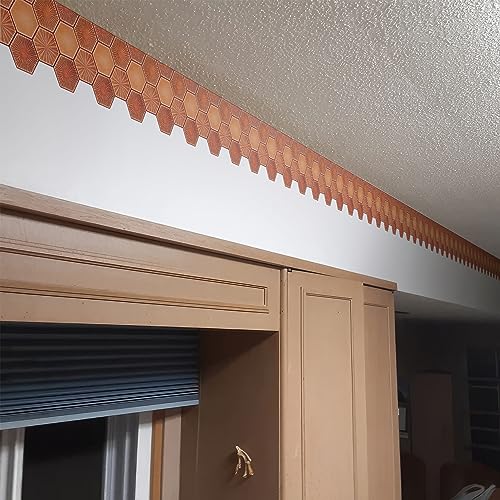 Image of WallDesign Terracotta Hexagon Tile Sticker - 4 in X 10 Ft Multipurpose Decorative Self-Adhesive Border for Kitchen Backsplash, Furniture, Wall, Cupboard, Staircase